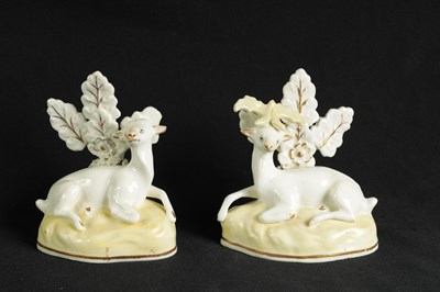 Lot 46 - A PAIR OF EARLY 19TH CENTURY PORCELANEOUS STAFFORDSHIRE ANIMAL FIGURES