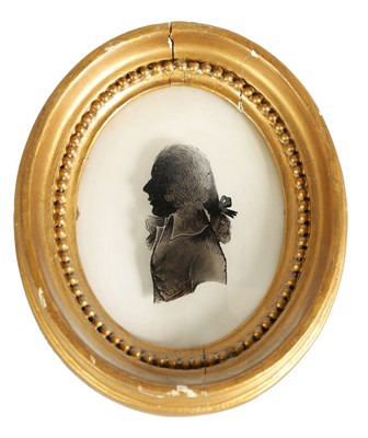 Lot 692 - ISABELLA BEETHAM - A LATE 18TH CENTURY OVAL MINIATURE REVERSE PAINTED SILHOUETTE