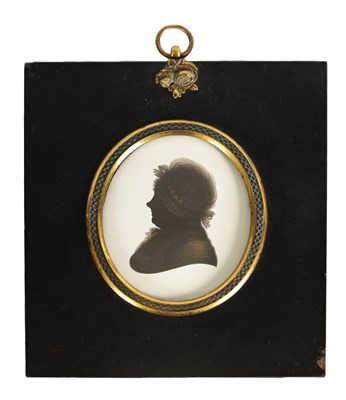 Lot 695 - MIERS- AN EARLY 19TH CENTURY OVAL MINIATURE SILHOUETTE ON PLASTER