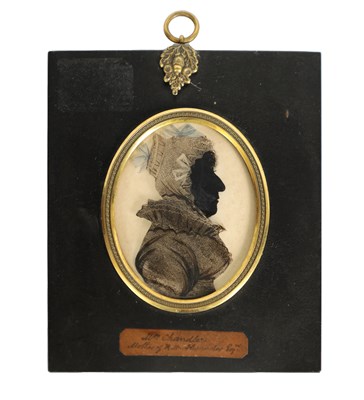 Lot 708 - HINTON GIBBS - A LATE 18TH CENTURY OVAL SILHOUETTE REVERSE PAINTING ON GLASS
