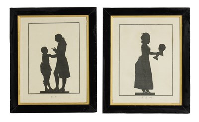 Lot 691 - A PAIR OF 19TH CENTURY FRENCH ENGRAVED SILHOUETTE FULL LENGTH PORTRAITS