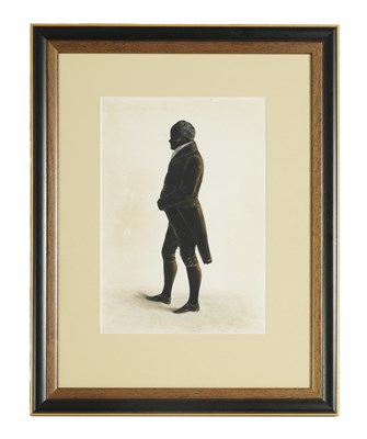 Lot 704 - AN EARLY/MID 19TH CENTURY FULL LENGTH SILHOUETTE PORTRAIT ON CARD HIGHLIGHTED IN GILT