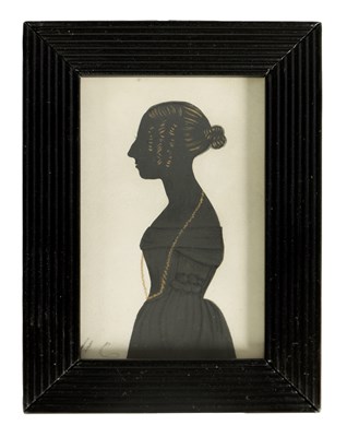 Lot 682 - A 19TH CENTURY THREE QUARTER LENGTH SILHOUETTE PORTRAIT ON CARD