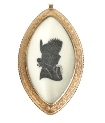 Lot 723 - SAMUEL HOUGHTON - A LATE 18TH/EARLY 19TH CENTURY SILHOUETTE MINIATURE BUST ON IVORY PORTRAIT OF NAVETTE SHAPE