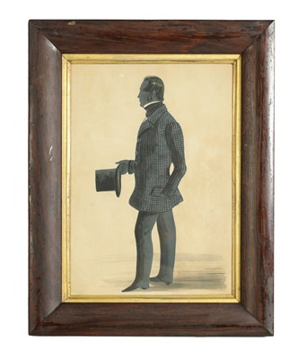 Lot 675 - A MID 19TH CENTURY FULL LENGTH SIDE PORTRAIT OF A GENTLEMAN ON CARD