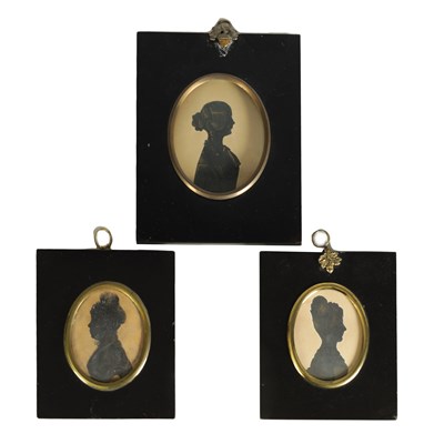 Lot 746 - A COLLECTION OF THREE 19TH CENTURY SILHOUETTE BUST PORTRAITS OF YOUNG LADIES.