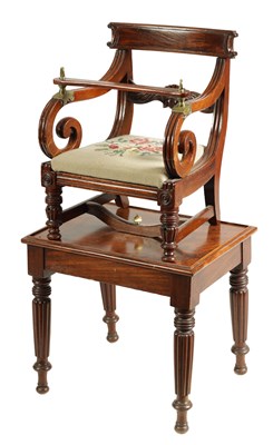 Lot 1023 - AN EARLY 19TH CENTURY MAHOGANY CHILD'S CHAIR ON STAND