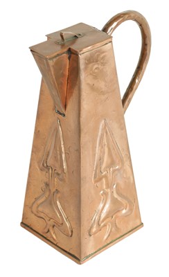 Lot 570 - AN ARTS AND CRAFTS COPPER JUG ATT. TO J & F POOL OF HAYLE