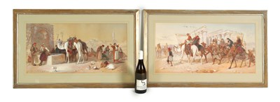 Lot 759 - JOSEPH AUSTIN BENWELL (1816-1886) A FINE LARGE PAIR OF 19TH CENTURY WATERCOLOURS DEPICTING FIGURES AND CAMEL LANDSCAPES