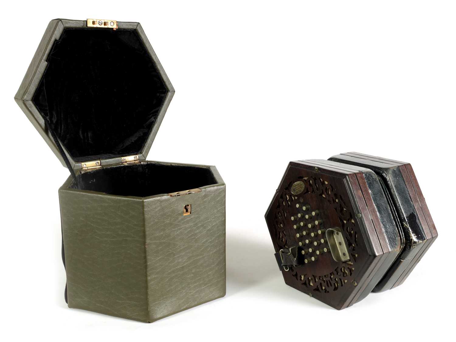 Lot 640 - A LATE 19TH CENTURY NICKEL BUTTONED CONCERTINA PROBABLY BY WHEATSTONE, No. 236