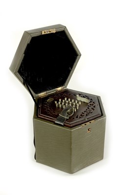 Lot 640 - A LATE 19TH CENTURY NICKEL BUTTONED CONCERTINA PROBABLY BY WHEATSTONE, No. 236
