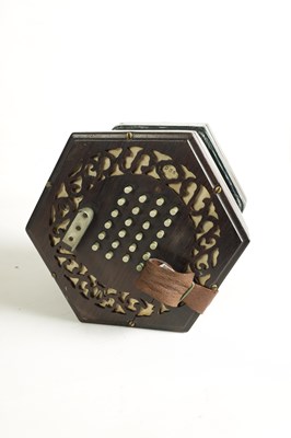 Lot 640 - A LATE 19TH CENTURY NICKEL BUTTONED CONCERTINA PROBABLY BY WHEATSTONE, No. 236