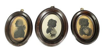Lot 705 - ISABELLA BEETHAM - A PAIR OF OVAL SILHOUETTE BUST PORTRAITS ON PAPER CIRCA 1800