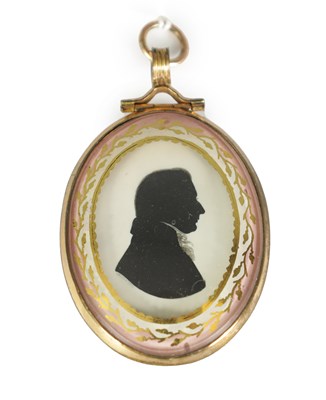Lot 715 - MIERS AND FIELD A LATE 18TH/EARLY19TH CENTURY MINIATURE OVAL SILHOUETTE BUST PORTRAIT ON IVORY