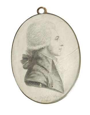 Lot 703 - A LATE 18TH / EARLY 19TH CENTURY OVAL MINIATURE FRENCH SILVERPOINT BUST PORTRAIT ON CARD