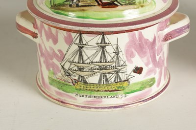 Lot 58 - AN EARLY 19TH-CENTURY DIXON & Co SUNDERLAND POTTERY LARGE TWO-HANDLED BUTTER TUB AND COVER