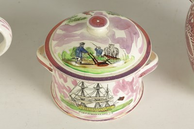 Lot 58 - AN EARLY 19TH-CENTURY DIXON & Co SUNDERLAND POTTERY LARGE TWO-HANDLED BUTTER TUB AND COVER