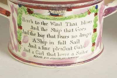 Lot 58 - AN EARLY 19TH-CENTURY DIXON & Co SUNDERLAND POTTERY LARGE TWO-HANDLED BUTTER TUB AND COVER