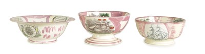 Lot 86 - AN EARLY 19TH-CENTURY LARGE SUNDERLAND CREAM WARE BOWL. A MOORE & Co SUNDERLAND BOWL WITH COLOURED SCENES
