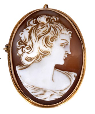 Lot 89 - A 9CT GOLD MOUNTED CAMEO BROOCH portrait of a...