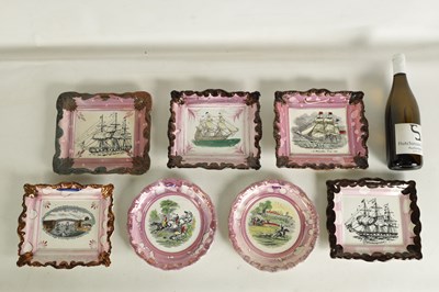 Lot 85 - A COLLECTION OF 5 19TH-CENTURY SUNDERLAND LUSTRE PLAQUES together with A PAIR OF MOORE & Co LUSTER WEAR PLATES