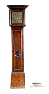 Lot 848 - ISAAC HADWIN FECIT, AN EARLY 18TH CENTURY OAK 30-HOUR LONGCASE CLOCK