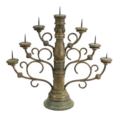 Lot 981 - AN IMPRESSIVE 19TH CENTURY SCANDINAVIAN PAINTED PINE AND IRONWORK CANDELABRA