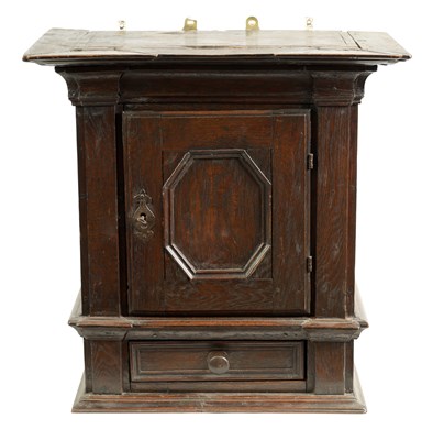 Lot 956 - A LATE 17TH CENTURY OAK HANGING CUPBOARD