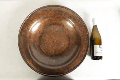 Lot 580 - A STYLISH ARTS AND CRAFTS HAMMERED PEWTER LARGE HANGING DISH