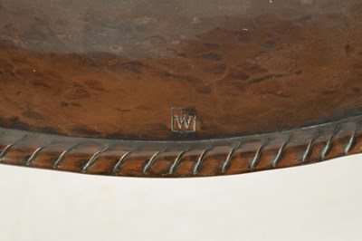 Lot 580 - A STYLISH ARTS AND CRAFTS HAMMERED PEWTER LARGE HANGING DISH