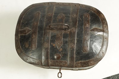 Lot 874 - AN EARLY 18TH CENTURY IRON BOUND SWEDISH MARRIAGE/TRAVELING BOX