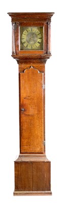 Lot 852 - JONAS BARBER. AN 18TH CENTURY OAK 30-HOUR LONGCASE CLOCK