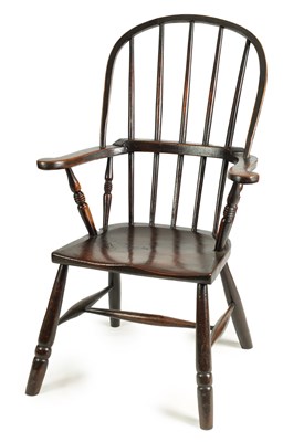 Lot 945 - AN EARLY 19TH CENTURY ASH AND ELM CORNISH STICK BACK WINDSOR CHAIR