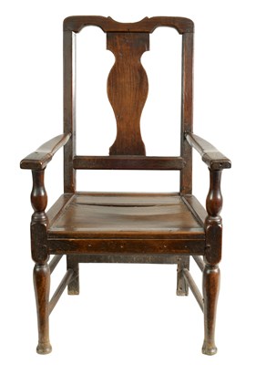 Lot 954 - AN EARLY 18TH CENTURY OAK OPEN ARMCHAIR