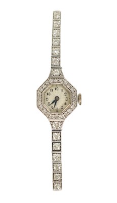 Lot 214 - AN ART DECO PLATINUM AND DIAMOND SET LADIES COCKTAIL WATCH