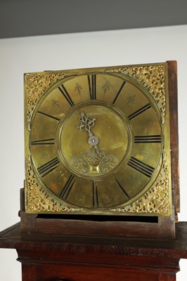 Lot 795 - JONAS BARBER, WINSTER. AN 18TH CENTURY FIGURED WALNUT 30-HOUR LONGCASE CLOCK