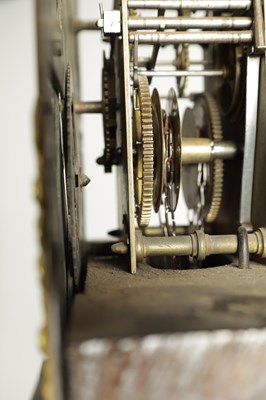 Lot 795 - JONAS BARBER, WINSTER. AN 18TH CENTURY FIGURED WALNUT 30-HOUR LONGCASE CLOCK