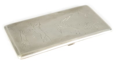 Lot 250 - A GEORGE VI LARGE ENGINE TURNED SILVER CIGARETTE CASE WITH ENGRAVED RACING AND GAMING SCENES