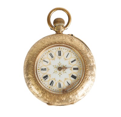 Lot 202 - A LATE 19TH CENTURY 14K YELLOW GOLD FLOWERHEAD AND LEAF ENGRAVED CONTINENTAL FOB WATCH