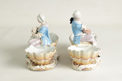 Lot 100 - A PAIR OF MID/LATE 19TH CENTURY MEISSEN FIGURAL DOUBLE SHELL TABLE BASKETS