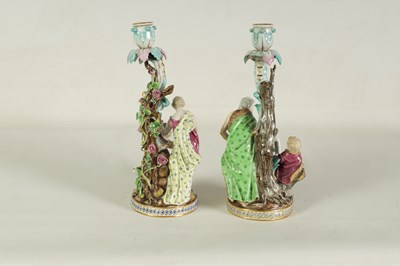 Lot 66 - A MATCHED PAIR OF MID/LATE 19TH CENTURY MEISSEN STYLE FIGURAL CANDELABRA