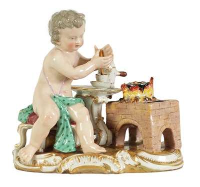 Lot 93 - A LATE 19TH CENTURY MEISSEN PORCELAIN FIGURE GROUP EMBLEMATIC OF FIRE