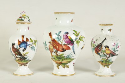 Lot 51 - A MATCHED GARNITURE OF THREE LATE 19TH CENTURY AUGUSTUS REX VASES