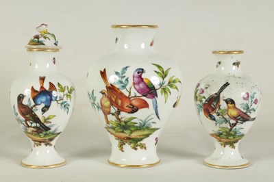 Lot 51 - A MATCHED GARNITURE OF THREE LATE 19TH CENTURY AUGUSTUS REX VASES