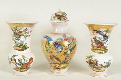 Lot 97 - A GARNITURE OF THREE LATE 19TH CENTURY MEISSEN-STYLE VASES