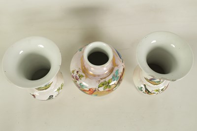Lot 97 - A GARNITURE OF THREE LATE 19TH CENTURY MEISSEN-STYLE VASES