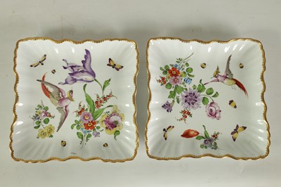 Lot 93 - A PAIR OF 19TH CENTURY CHELSEA-TYPE SHALLOW SQUARE DISHES
