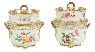Lot 91 - A PAIR OF EARLY 19TH CENTURY DERBY-TYPE PORCELAIN TWO-HANDLED ICE PAILS