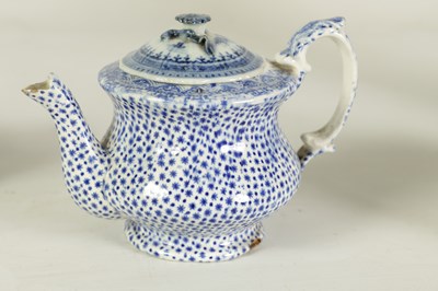 Lot 77 - AN EARLY 19TH CENTURY STAFFORDSHIRE MODEL OF A ZEBRA, A STAFFORDSHIRE FIGURAL PEPPERETTE, A BLUE AND WHITE CUP, A TEAPOT WITH AN ORIENTAL LID, A ROYAL BLUE AND GILT PLATED BOWL ON STAND