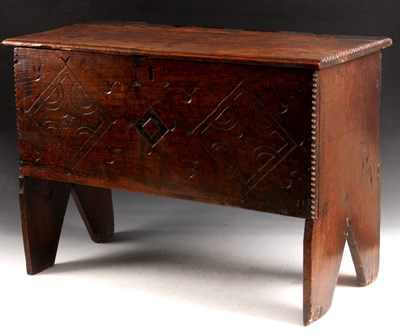 Lot 663 - A good early 18th Century Oak Six Plank COFFER...